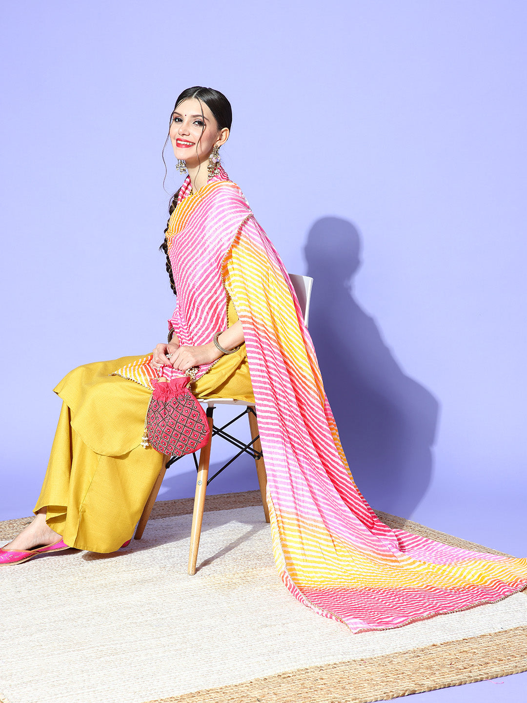 Rang Gali Pink Bandhej Silk Dupatta