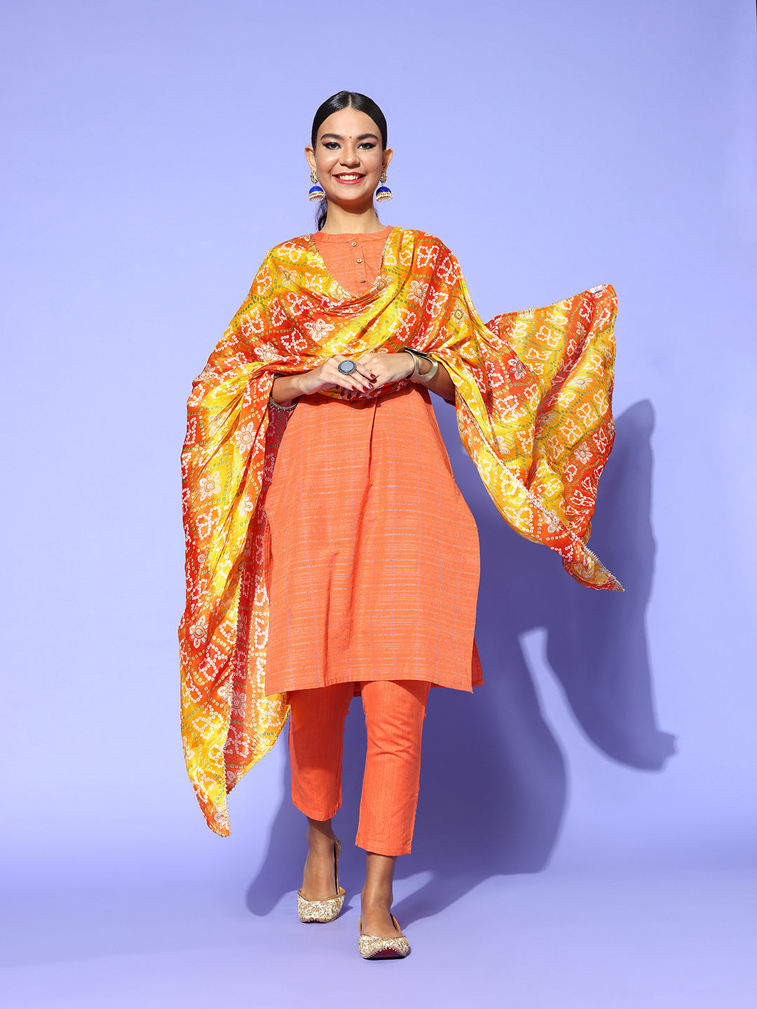 Rang Gali Dark Orange Yellow Bandhej Silk Dupatta