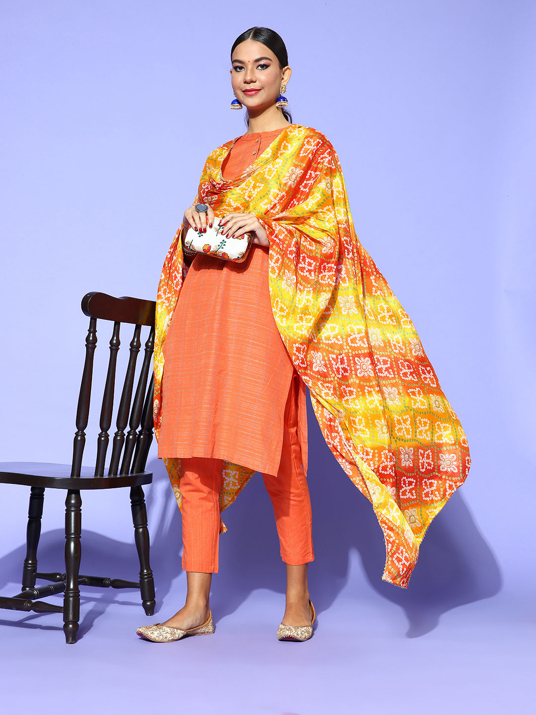 Rang Gali Dark Orange Yellow Bandhej Silk Dupatta