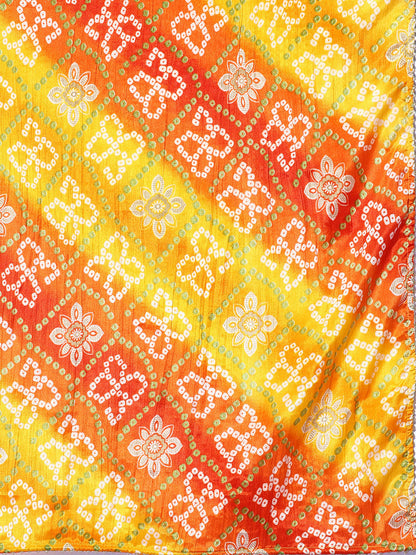 Rang Gali Dark Orange Yellow Bandhej Silk Dupatta