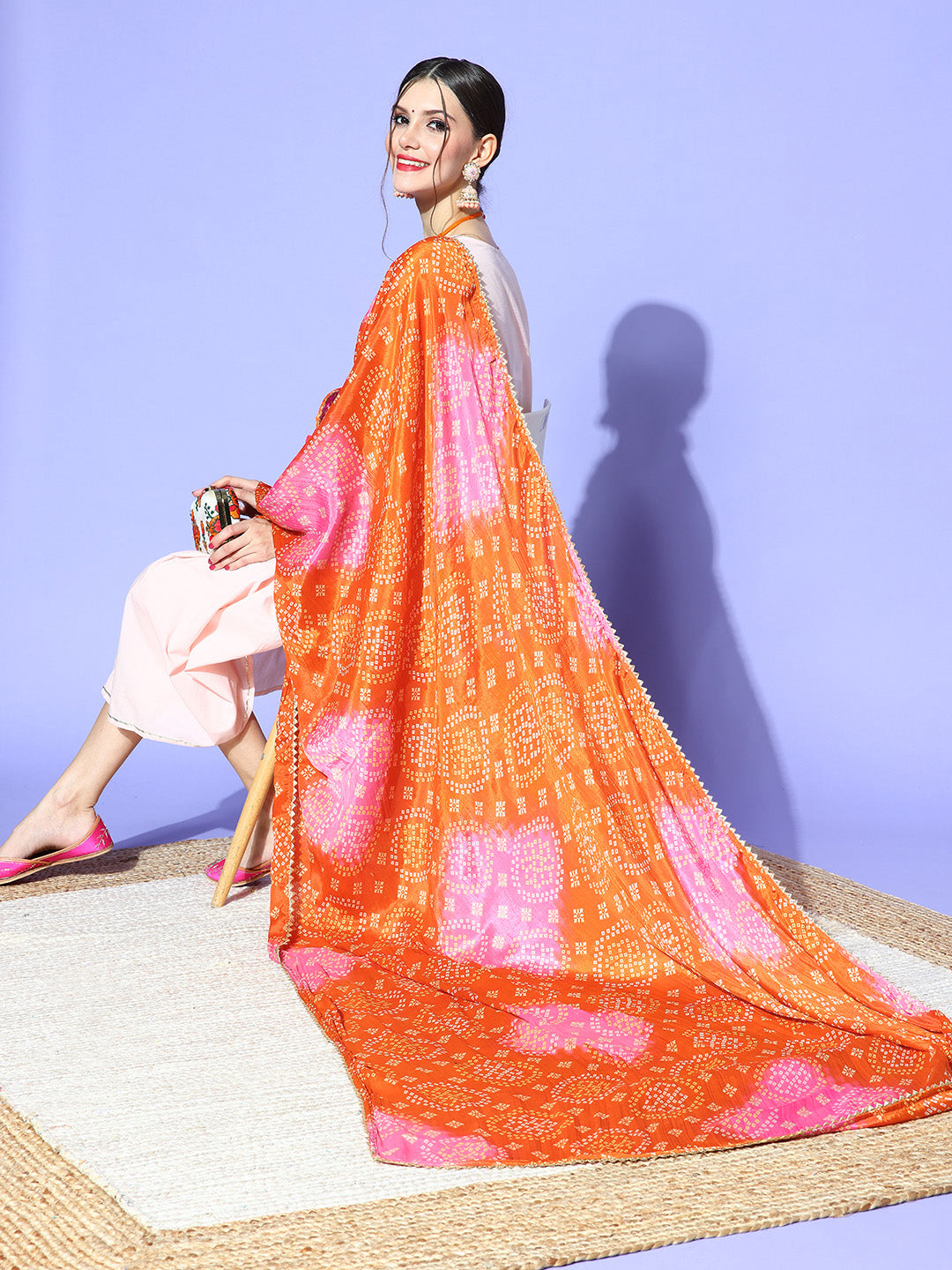 Rang Gali Orange Bandhej Silk Dupatta