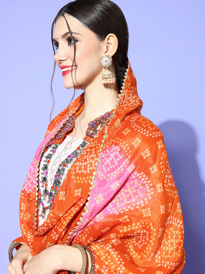 Rang Gali Orange Bandhej Silk Dupatta