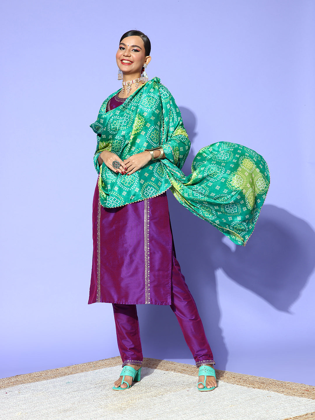 Rang Gali Green Bandhej Silk Dupatta