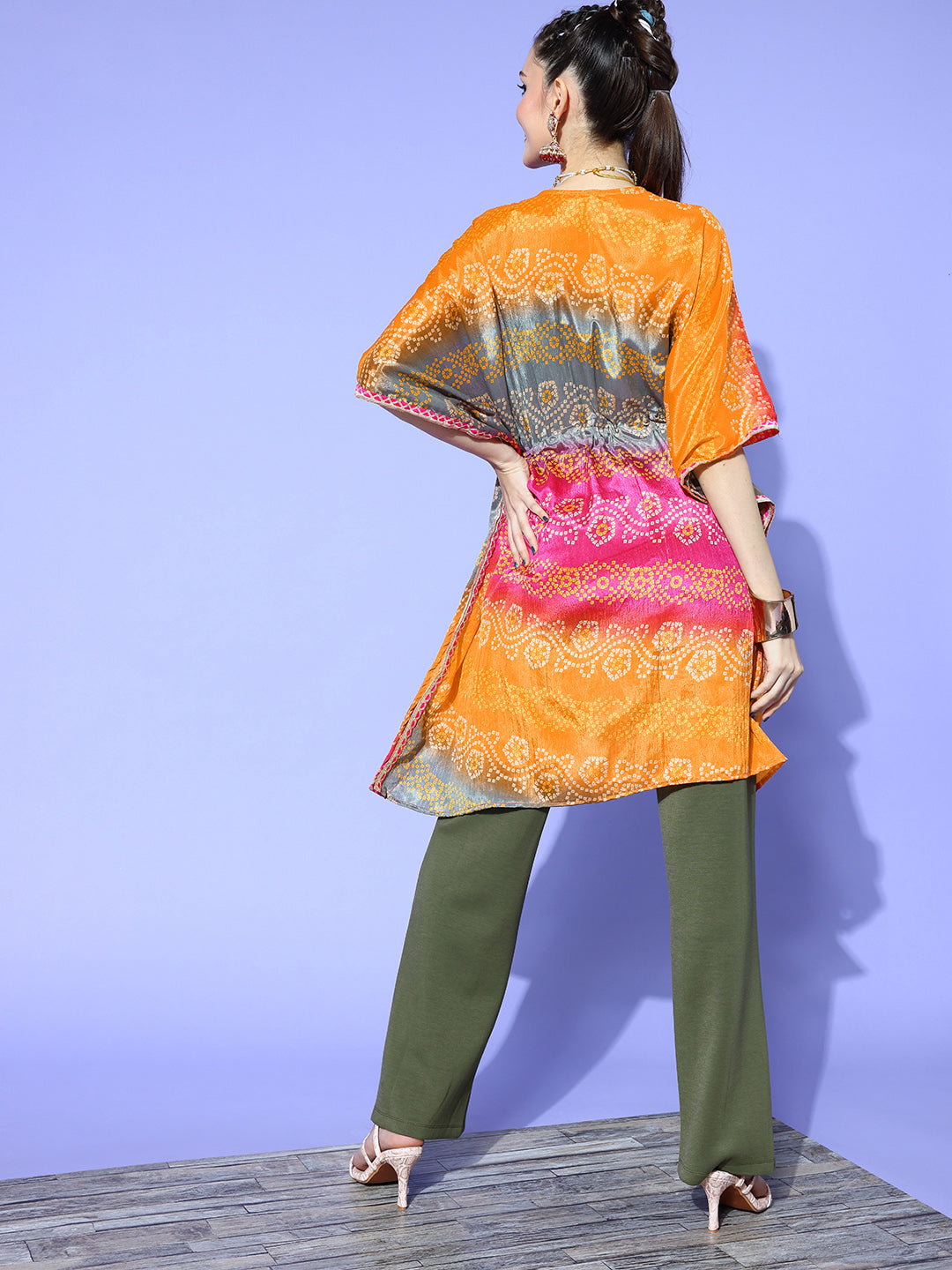 Rang Gali Orange Bandhej Silk Kaftan Kurti