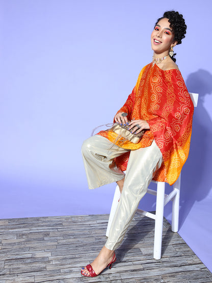 Rang Gali Bandhej Orange Silk Kaftan Kurti