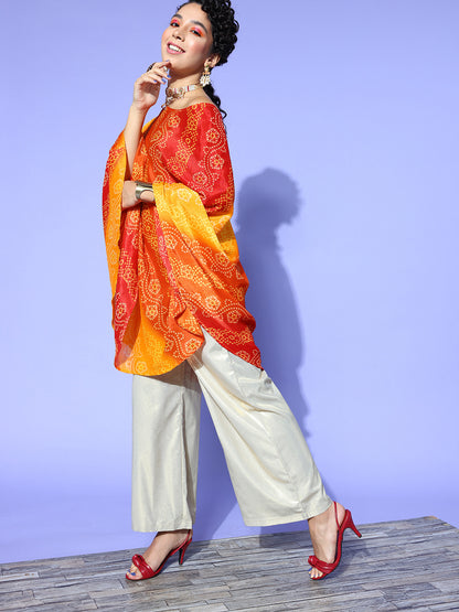 Rang Gali Bandhej Orange Silk Kaftan Kurti