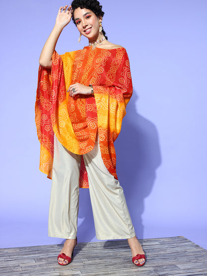 Rang Gali Bandhej Orange Silk Kaftan Kurti