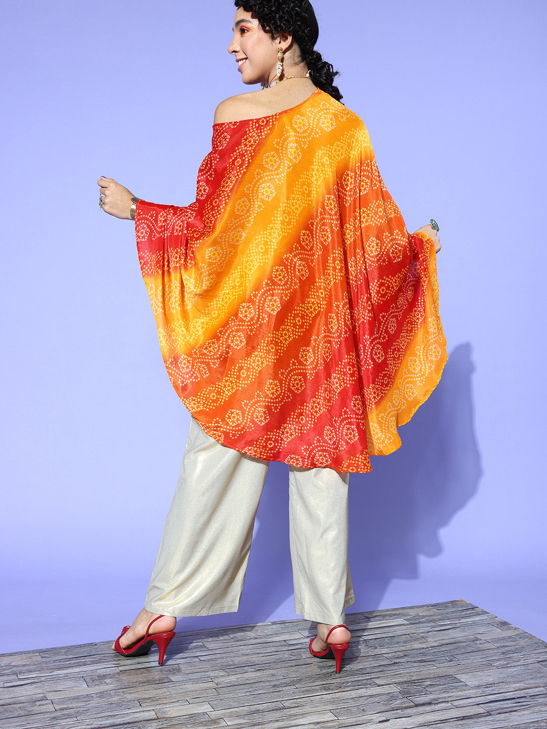 Rang Gali Bandhej Orange Silk Kaftan Kurti