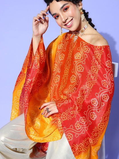 Rang Gali Bandhej Orange Silk Kaftan Kurti