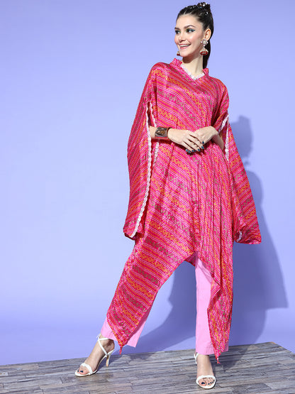 Rang Gali Bandhej Magenta Silk Kaftan Kurti