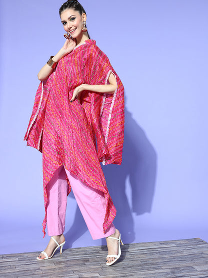 Rang Gali Bandhej Magenta Silk Kaftan Kurti