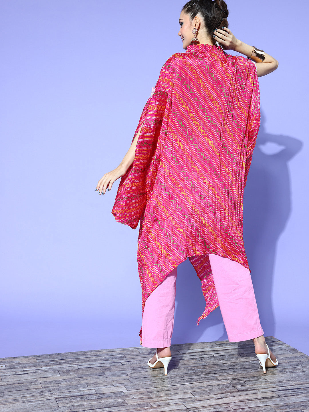 Rang Gali Bandhej Magenta Silk Kaftan Kurti