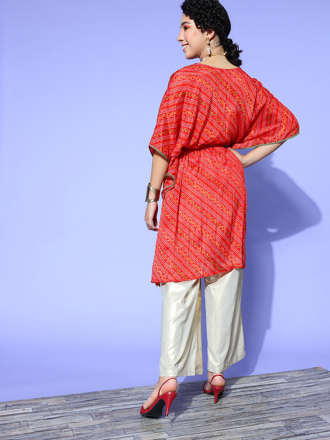 Rang Gali Bandhej Red Silk Kaftan Kurti