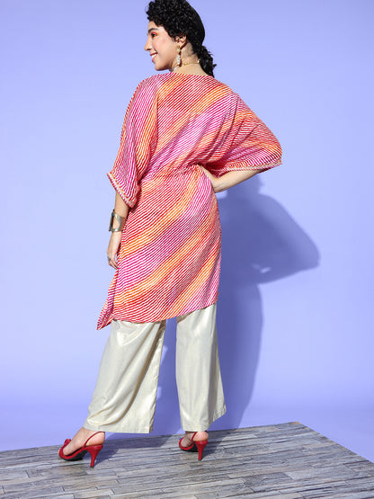 Rang Gali Pink Bandhej Silk Kaftan Kurti