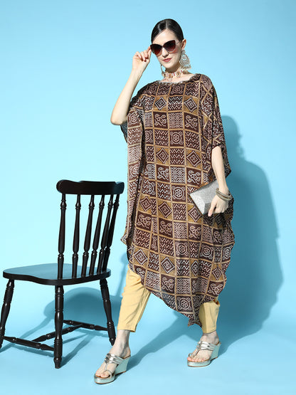 Rang Gali Bandhej Brown Kaftan Kurta With Dhoti Pants