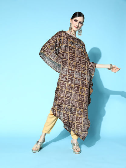 Rang Gali Bandhej Brown Kaftan Kurta With Dhoti Pants