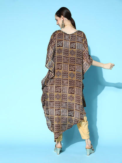 Rang Gali Bandhej Brown Kaftan Kurta With Dhoti Pants