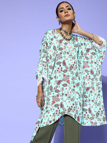 Rang Gali Pretty Sea Green Silk New Age Kaftan Top