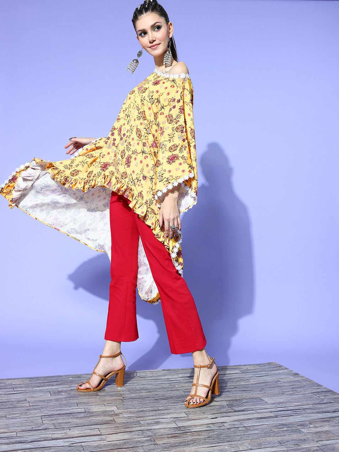 Rang Gali Yellow Asymmetric Ethnic Kaftan Top