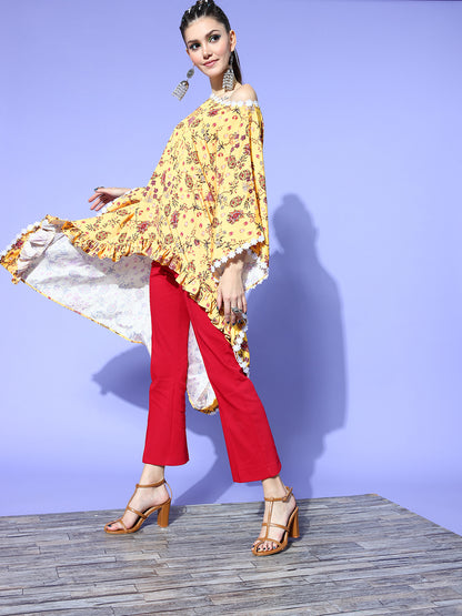 Rang Gali Yellow Asymmetric Ethnic Kaftan Top