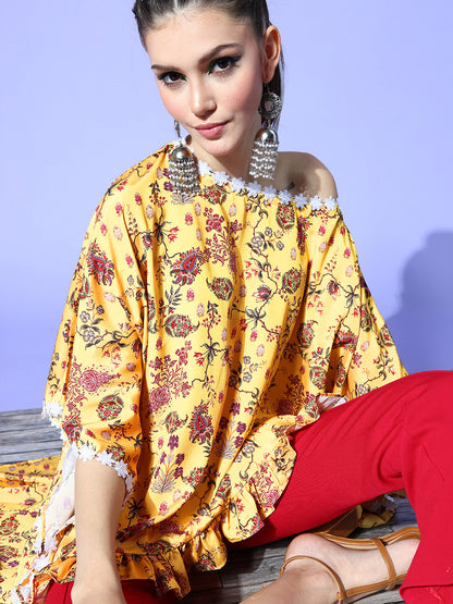 Rang Gali Yellow Asymmetric Ethnic Kaftan Top