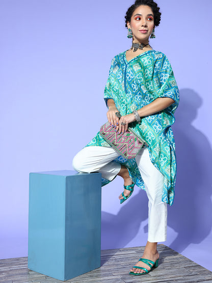 Rang Gali Sea Green Asymmetric Ethnic Kaftan Top