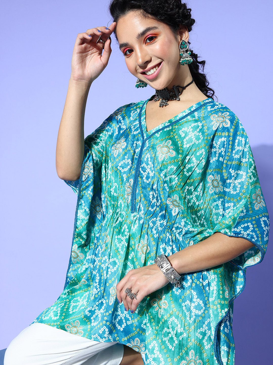 Rang Gali Sea Green Asymmetric Ethnic Kaftan Top