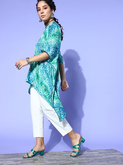 Rang Gali Sea Green Asymmetric Ethnic Kaftan Top