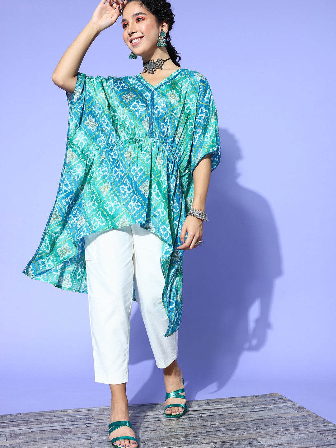 Rang Gali Sea Green Asymmetric Ethnic Kaftan Top