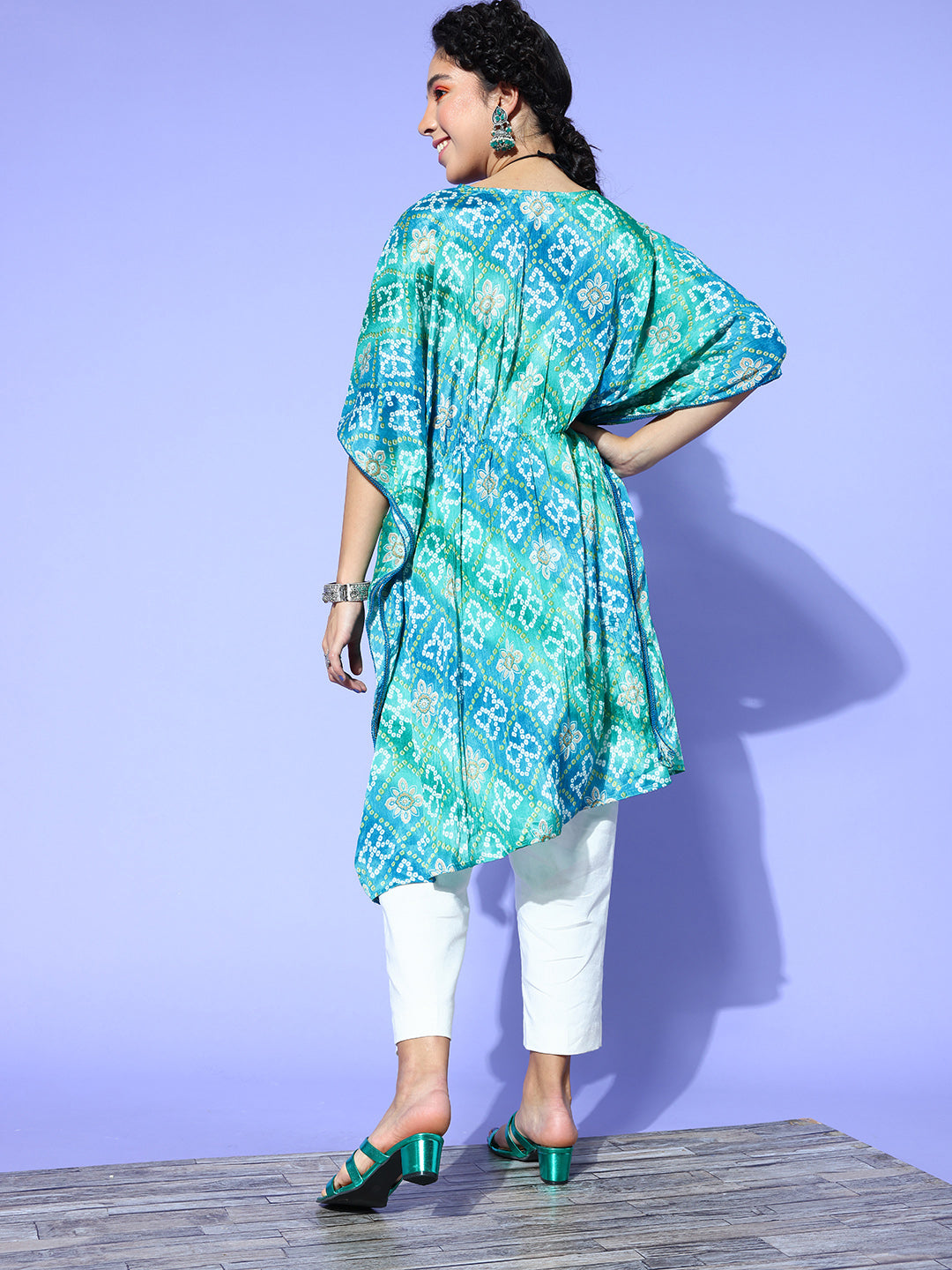 Rang Gali Sea Green Asymmetric Ethnic Kaftan Top