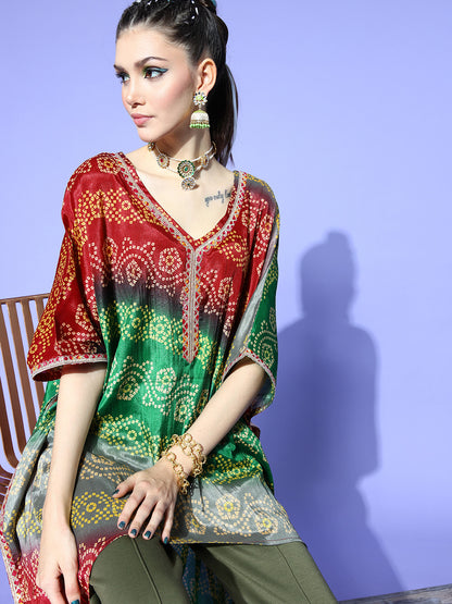 Rang Gali Red Asymmetric Ethnic Kaftan Top