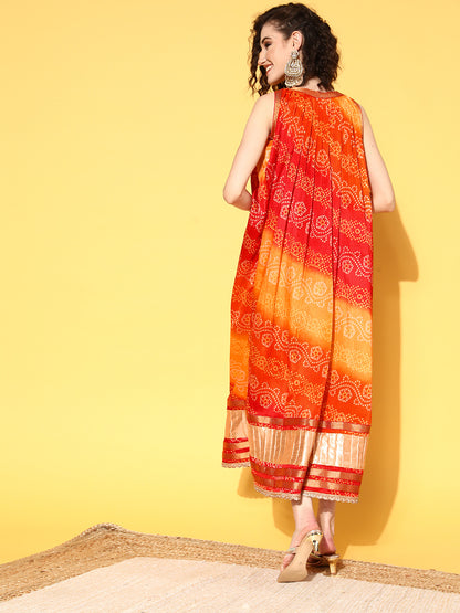 Rang Gali Bandhej Printed Orange Long Dress