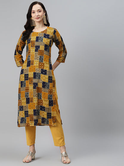 Rang Gali Yellow Geometric Printed Kurta