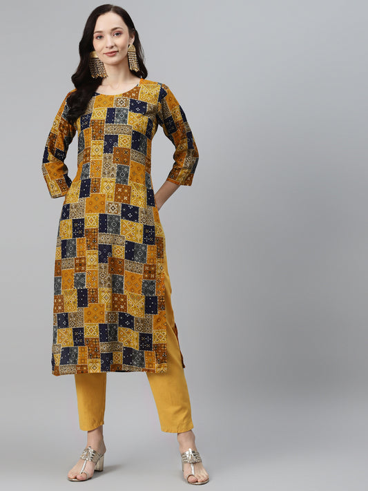 Rang Gali Yellow Geometric Printed Kurta