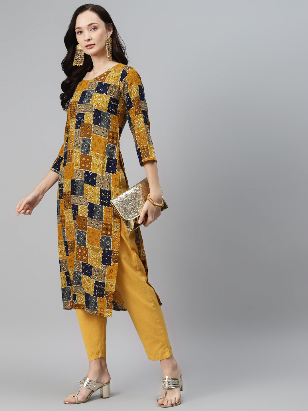 Rang Gali Yellow Geometric Printed Kurta