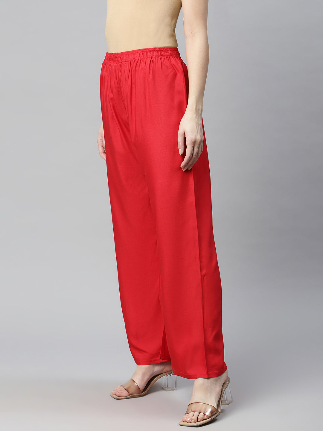 Rang Gali Women's Red Solid Rayon Palazzo