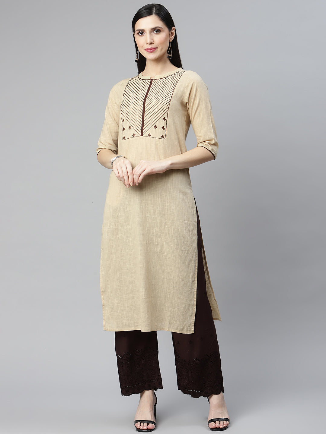 Rang Gali Women's Brown Embroidered Palazzo