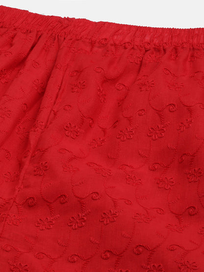 Rang Gali Women's Red Embroidered Chikankari Palazzo